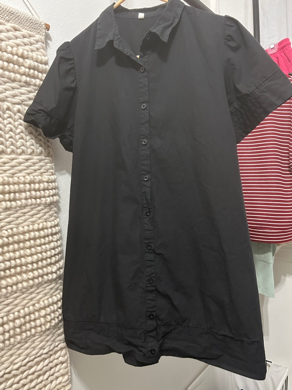 Classic Black Button-Front Shirt Dress
